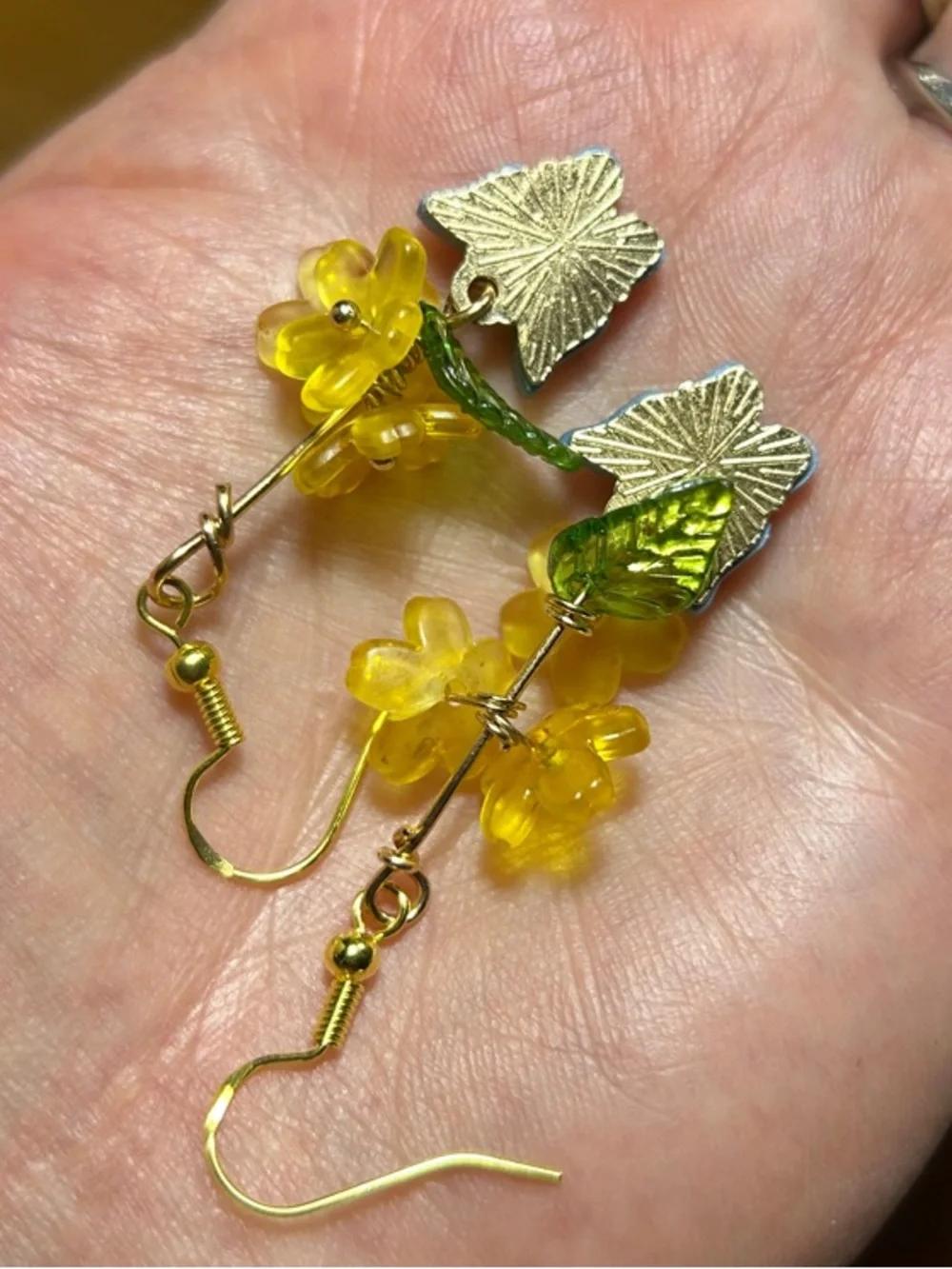 3/$25 Yellow Flower & Blue Butterfly Dangle Earrings - Picture 3 of 5